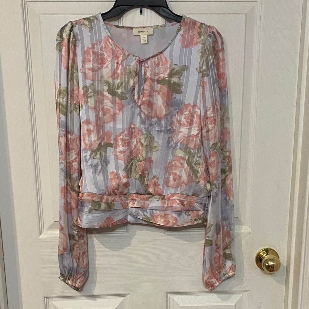 Floral Blouse with Pink and Green Accents